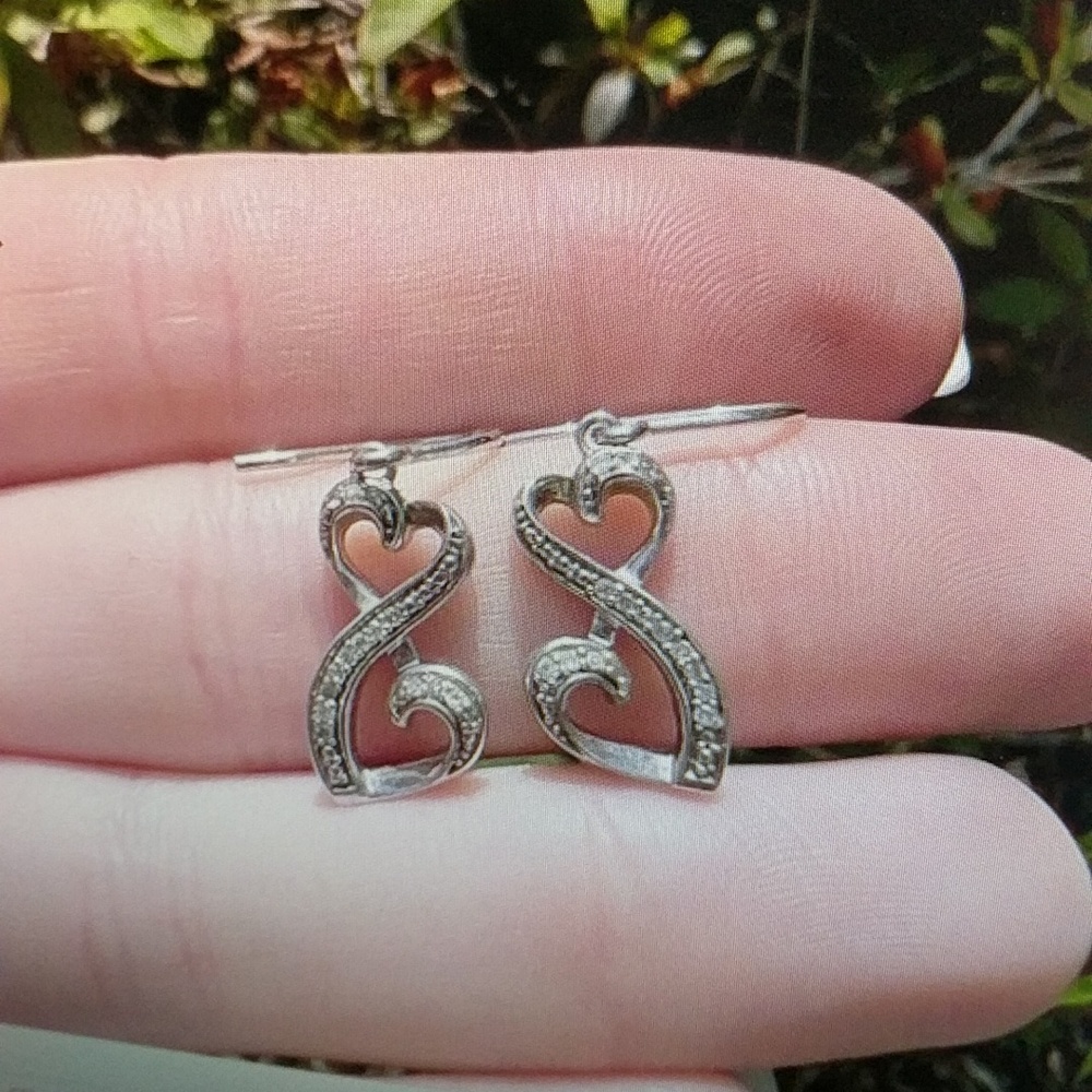 Sterling Silver Heart Diamond Earrings
